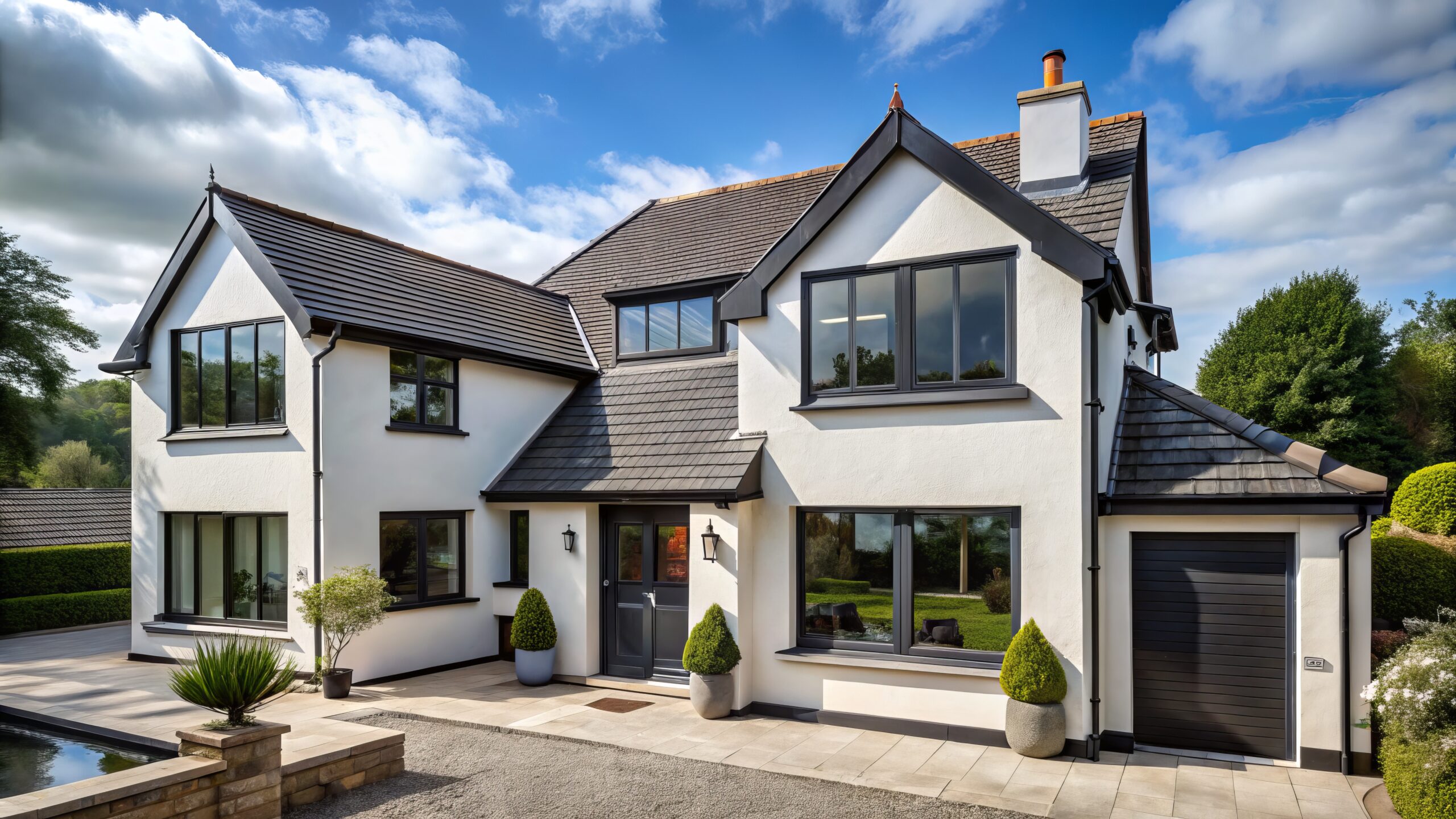 Two-storey house extension with matching roof design and additional living space.